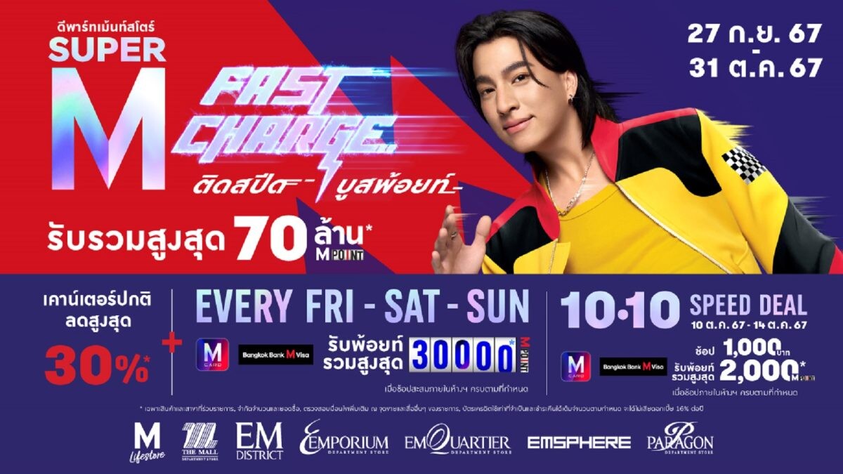 เดอะมอลล์ กรุ๊ป ร่วมกับ ธนาคารกรุงเทพ ชวนช้อป รับพ้อยท์รวมสูงสุด 70 ล้าน M Point กับแคมเปญ "SUPER M FAST CHARGE" ติดสปีด บูสพ้อยท์