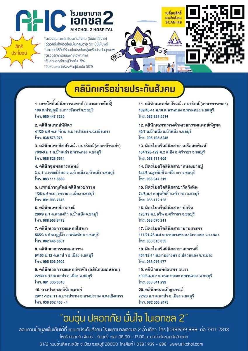 เปิดรับผู้ประกันตน รพ .เอกชล 2 เปลี่ยนสิทธิ ออนไลน์ ได้ด้วยตัวเอง ง่าย สะดวก รวดเร็ว