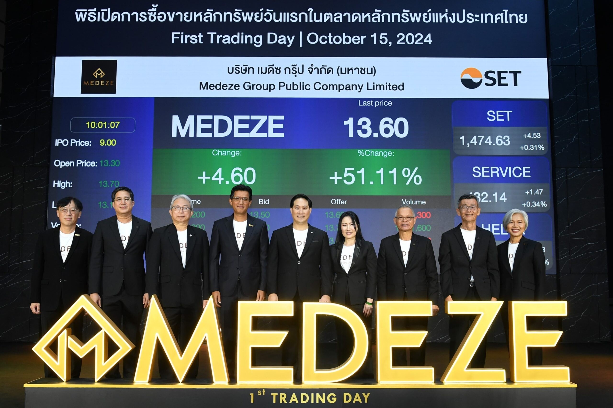 "MEDEZE" เข้าเทรดวันแรก 13.30 บาท เหนือจอง 47.78%