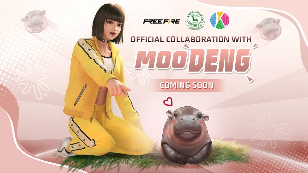 Free Fire is the first online game to partner with "Moo Deng", Thailand's beloved baby hippopotamus