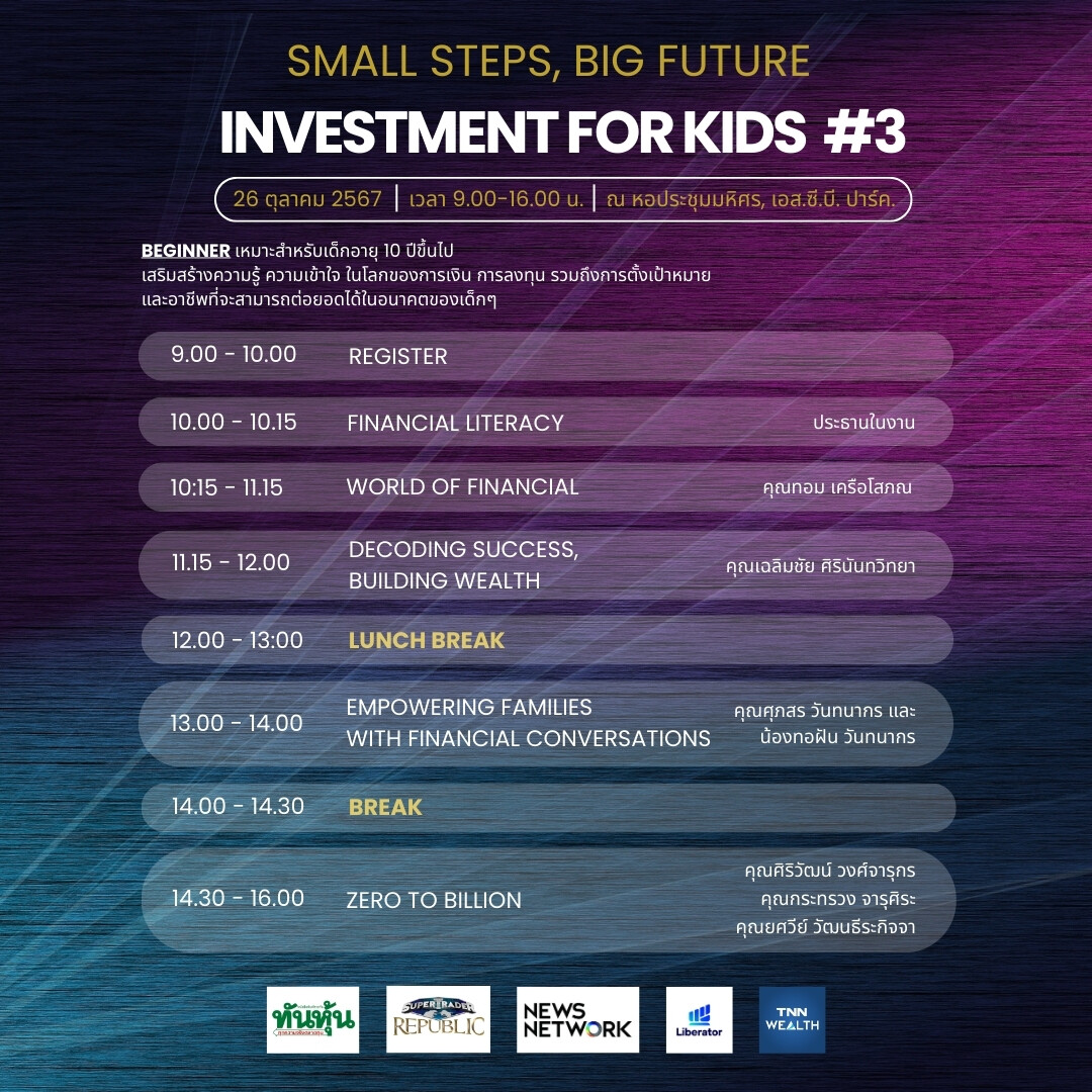 ก้าวแรกสู่ความสำเร็จทางการเงิน เริ่มต้นตั้งแต่วัยเยาว์กับ "Investment for KIDS รุ่นที่ 3"