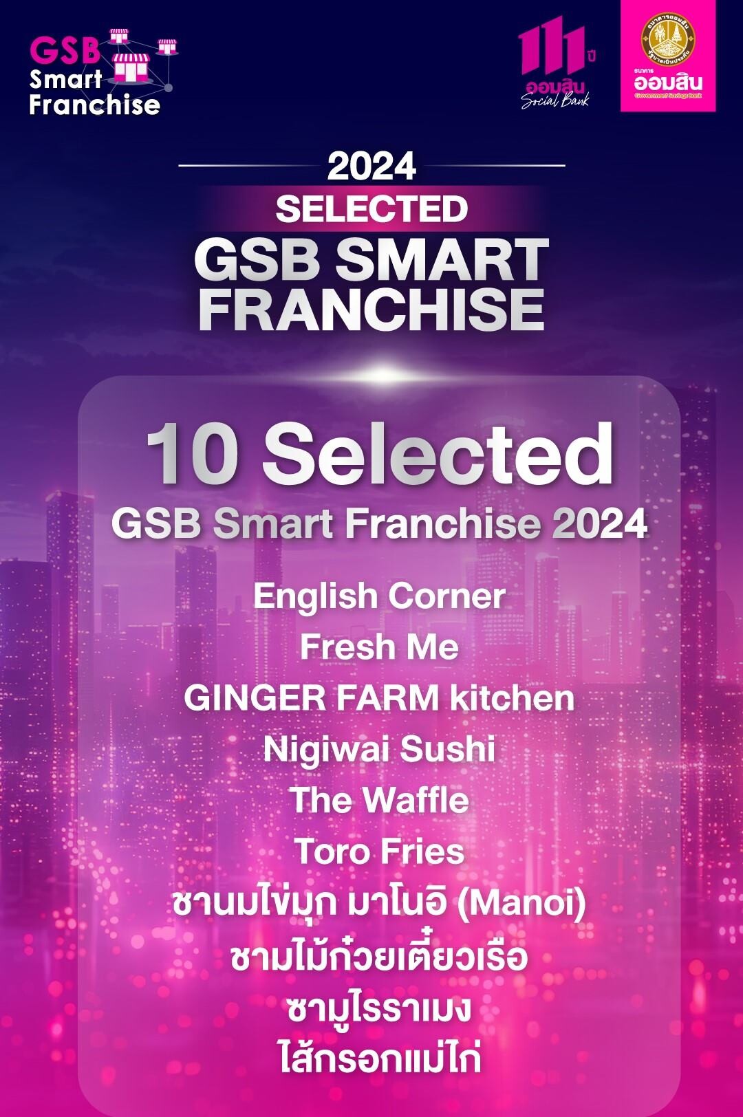 ออมสินประกาศผลและมอบรางวัล "Selected GSB Smart Franchise 2024"