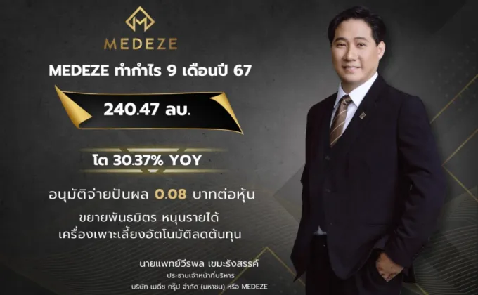 MEDEZE ทำกำไร 9 เดือนปี 67 ที่