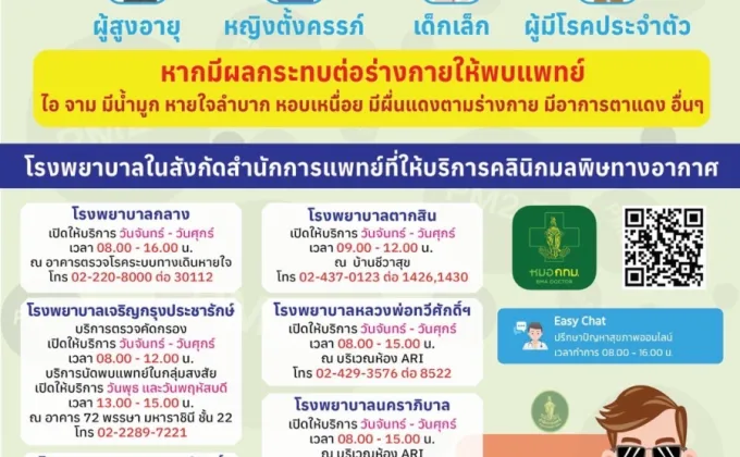 กทม. เตรียมพร้อมเปิดศูนย์ปฏิบัติการการแพทย์ฉุกเฉินด้านสาธารณสุข-คลินิกมลพิษทางอากาศในช่วงค่าฝุ่น