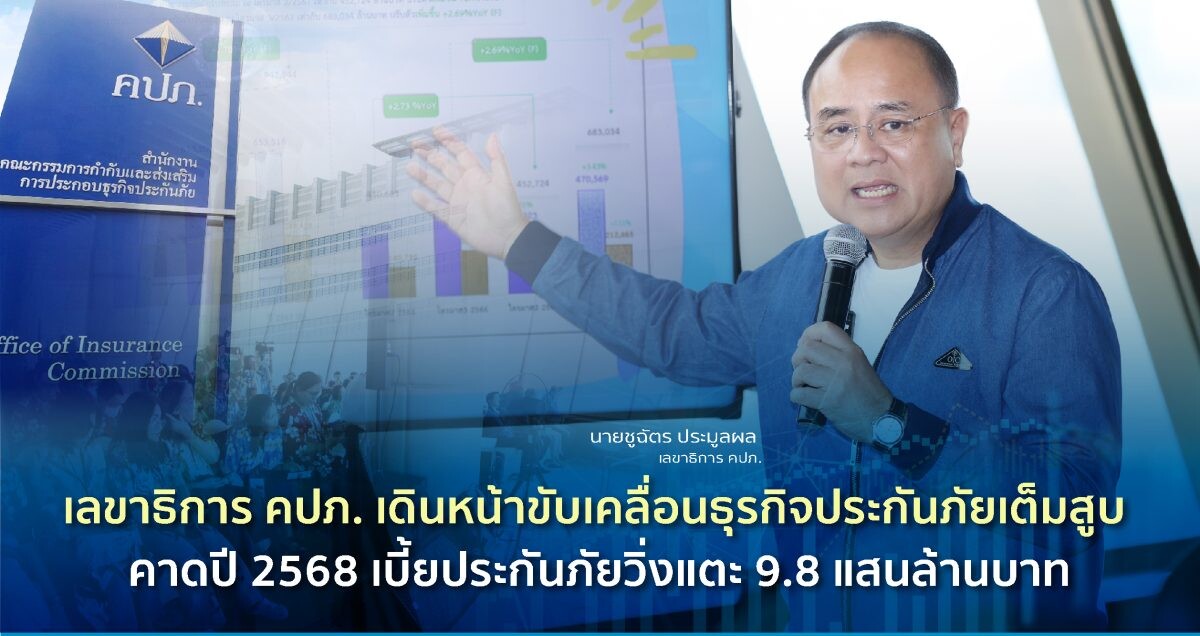 เลขาธิการ คปภ. เดินหน้าขับเคลื่อนธุรกิจประกันภัยเต็มสูบ คาดปี 2568 เบี้ยประกันภัยวิ่งแตะ 9.8 แสนล้านบาท