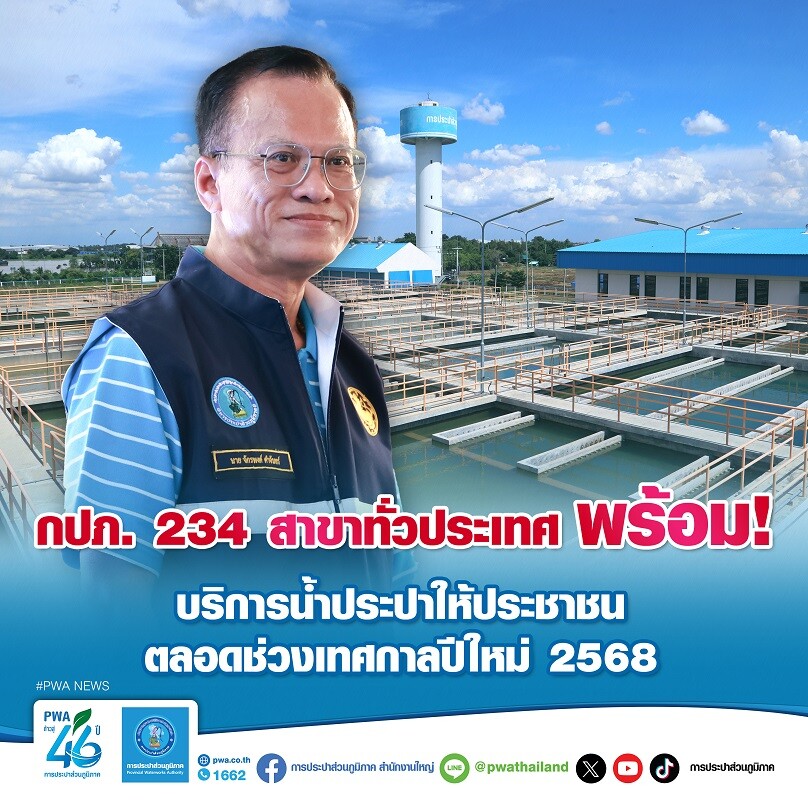 กปภ. 234 สาขาทั่วประเทศ พร้อม!บริการน้ำประปาให้ประชาชน ตลอดช่วงเทศกาลปีใหม่ 2568