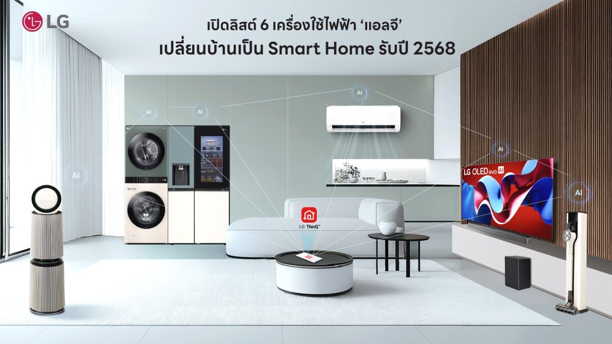 เปิดลิสต์ 6 เครื่องใช้ไฟฟ้า 'แอลจี' เปลี่ยนบ้านเป็น Smart Home รับปี 2568