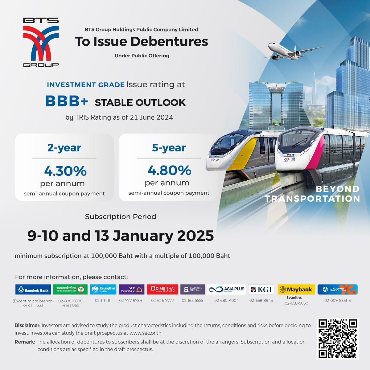 BTS Group ready to offer 2 tranches of debentures on 9, 10 and 13 January 2025