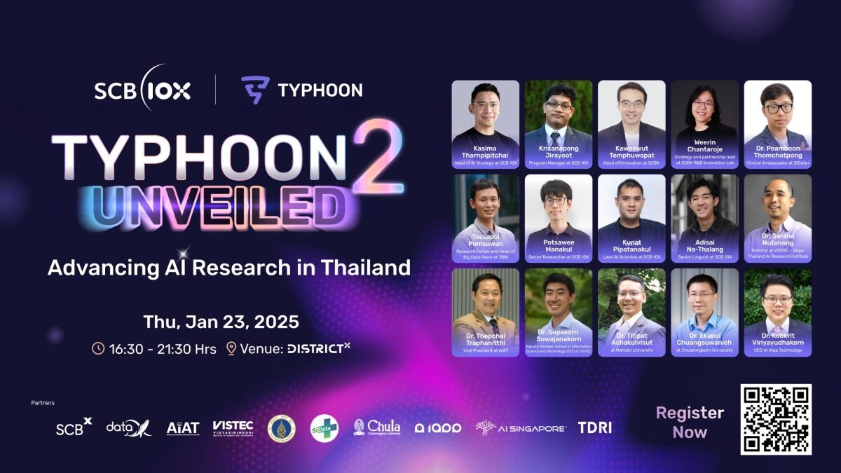 SCB 10X เปิดเวที "Typhoon 2 Unveiled: Advancing AI Research in Thailand" เดินหน้าวิจัย AI ไทย พร้อมเปิดตัว "ไต้ฝุ่น 2.0" โมเดลภาษาไทยขนาดใหญ่ เวอร์ชั่นใหม่ล่าสุด