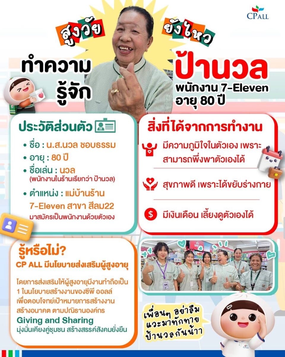 ซีพี ออลล์-เซเว่นฯ ร่วมส่งเสริมและสนับสนุนศักยภาพผู้สูงวัย สร้างงาน สร้างอาชีพ ช่วยพัฒนาประเทศ