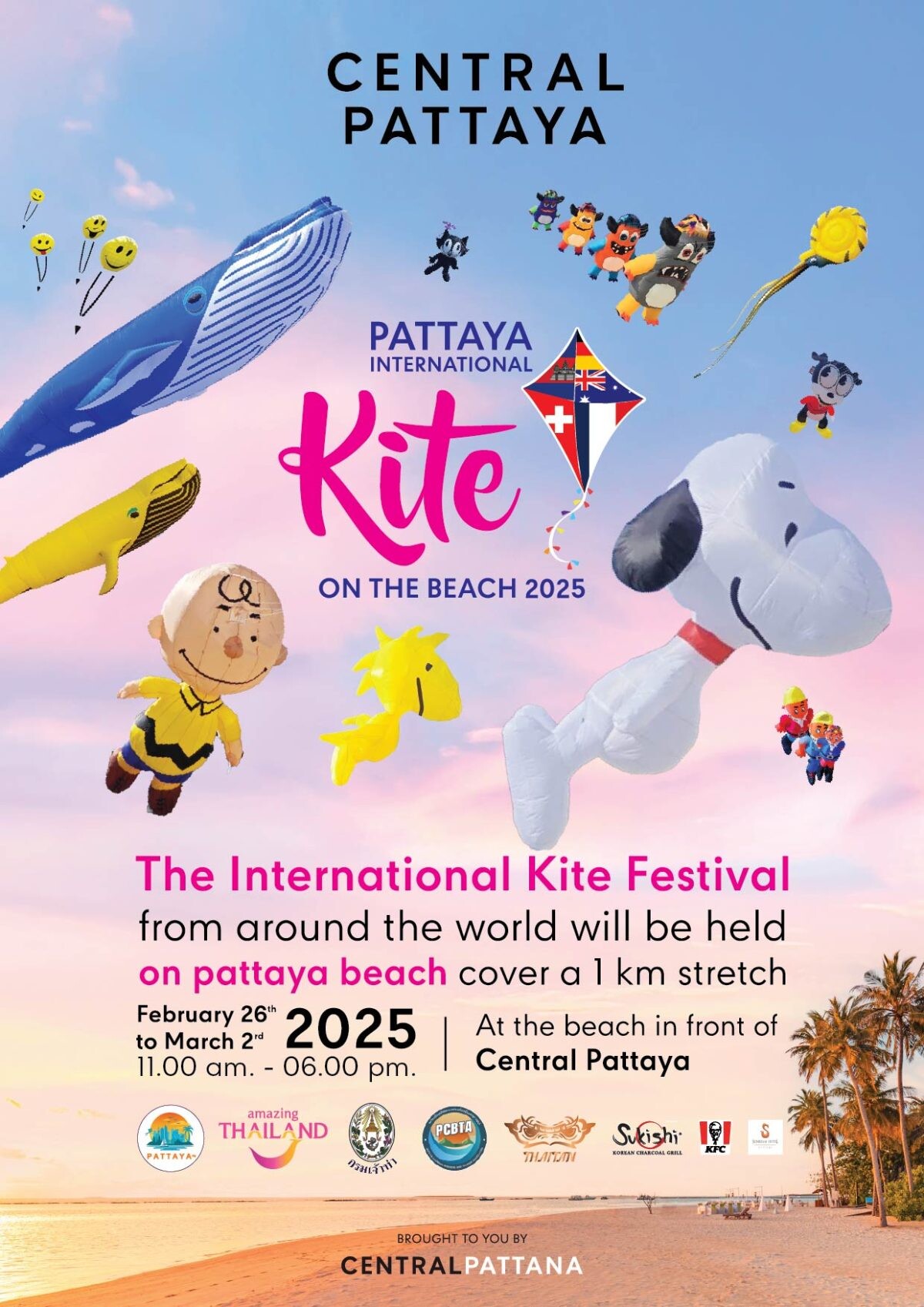 Once a year! Don't miss the Pattaya International Kite on the Beach 2025 from February 26 to March 2, 2025, at Central Pattaya