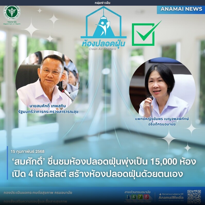 'สมศักดิ์' ชื่นชมห้องปลอดฝุ่นพุ่งเป็น 15,000 ห้อง เปิด 4 เช็คลิสต์ สร้างห้องปลอดฝุ่นด้วยตนเอง