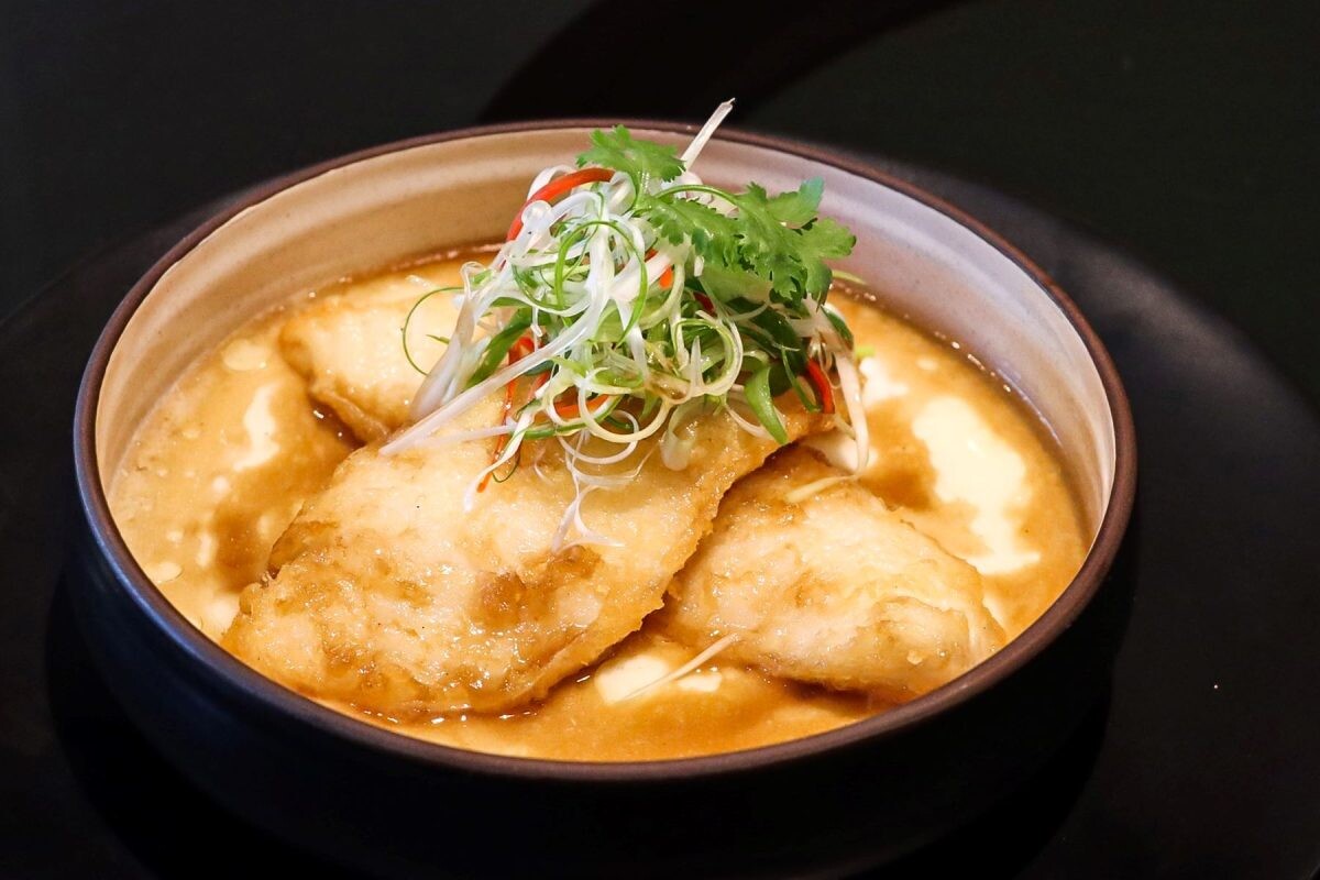 "Steamed Egg White with Fried Snow Fish in Soy Sauce" at the Emerald Hotel